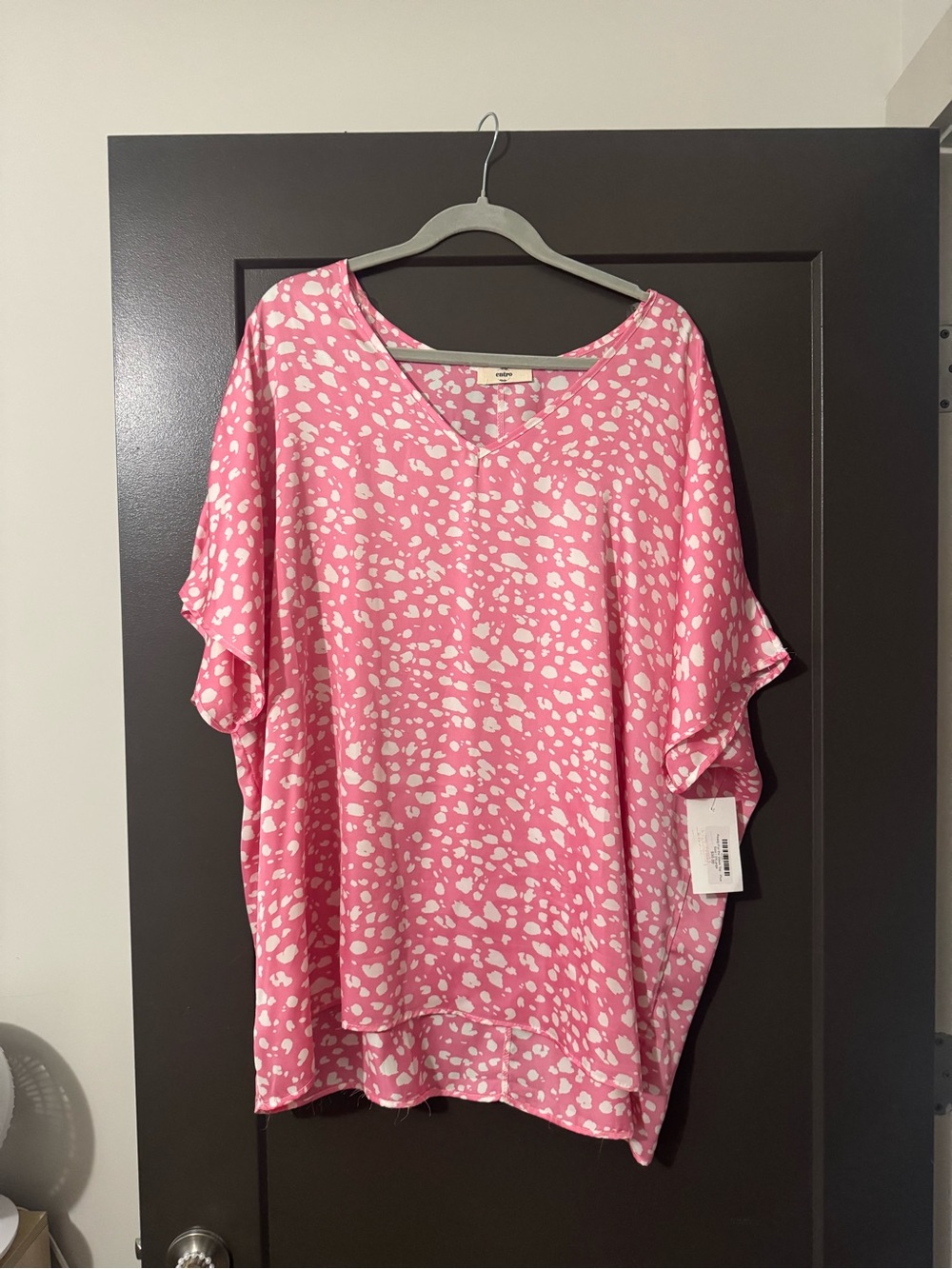 Plus Size Pink White Printed V-Neck Tunic Top